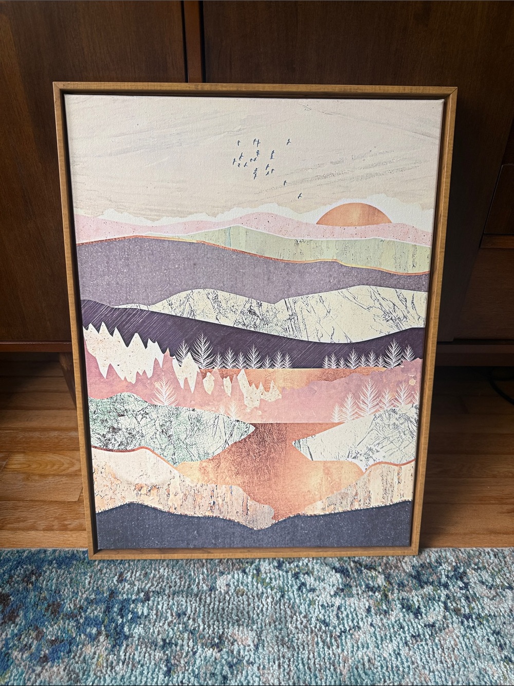 Abstract Layered Landscape Wall Art - Pink, Purple & Cream